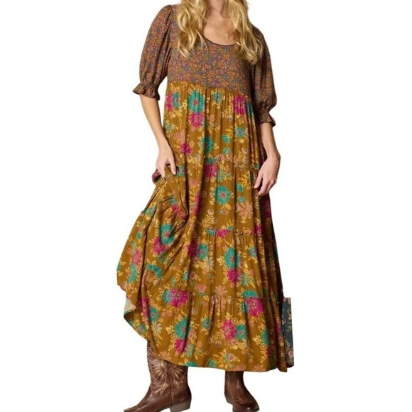 NATURAL LIFE Dresses & Skirts - Natural Life Womens S Multicolor Floral Colette Boho Tiered Maxi Dress